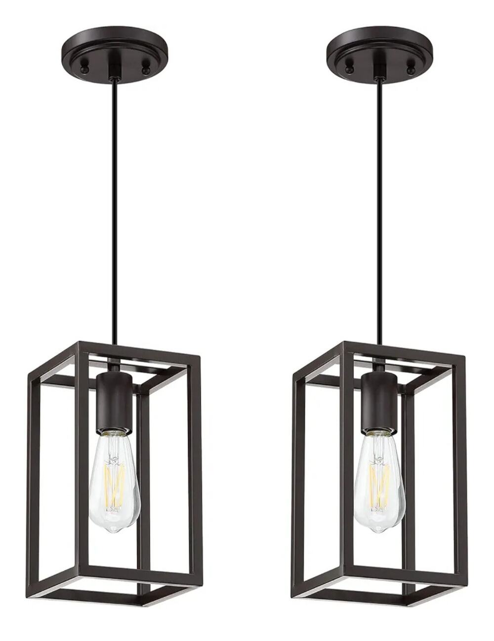 2 Pack Rustic Modern Farmhouse Pendant Lights Oil Rubbed Brown Cage Fixture